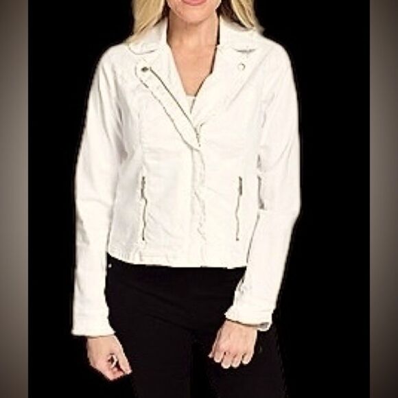 Kate & Mallory Jackets & Blazers - Kate & Mallory white twill ruffle trim fitted moto jacket casual  NWOT size S